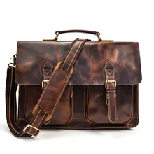 Мужской портфель, Ретро стиль, Crazy Horse, натуральная кожа, мужская сумка для ноутбука, большая, через плечо, портфель, сумка, бизнес Чехол