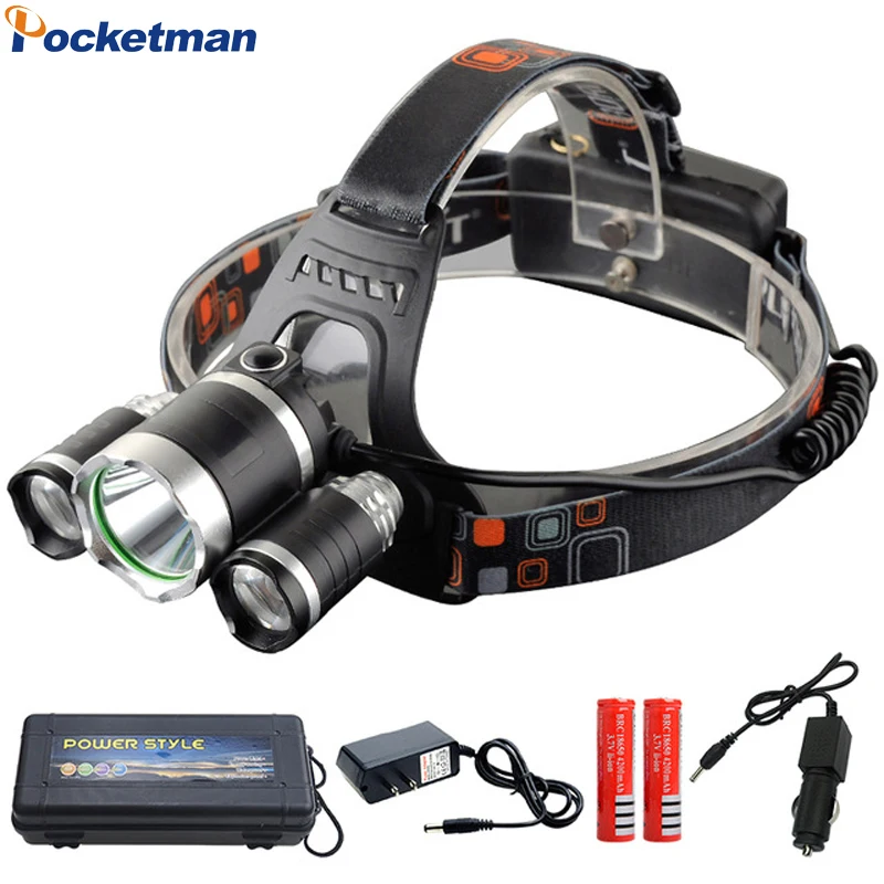 

LED Headlamp Zoomable 10000Lm T6 Head Flashlight Torch Rechargeable Head Light Forehead Lamp Head Fishing Headlight with battery