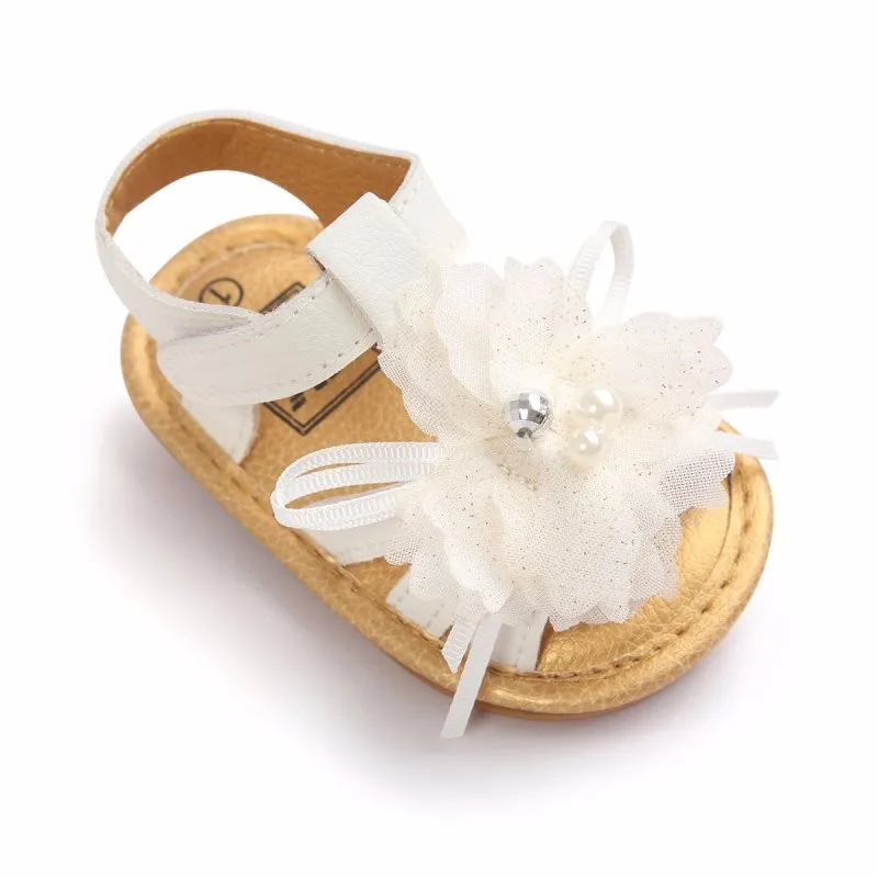 Летнее белое платье с цветами детские сандалии; туфли с нескользящей подошвой для новорожденных, детей ясельного возраста, маленьких Обувь с цветочным орнаментом босоножки из искусственной кожи