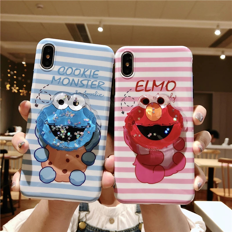 

flash 3D toy quicksand Dot Sesame Street Case For iPhone X XR XS Max 6 6S 7 8 Plus Shining stars Stripe Elmo Couples Cover Coque