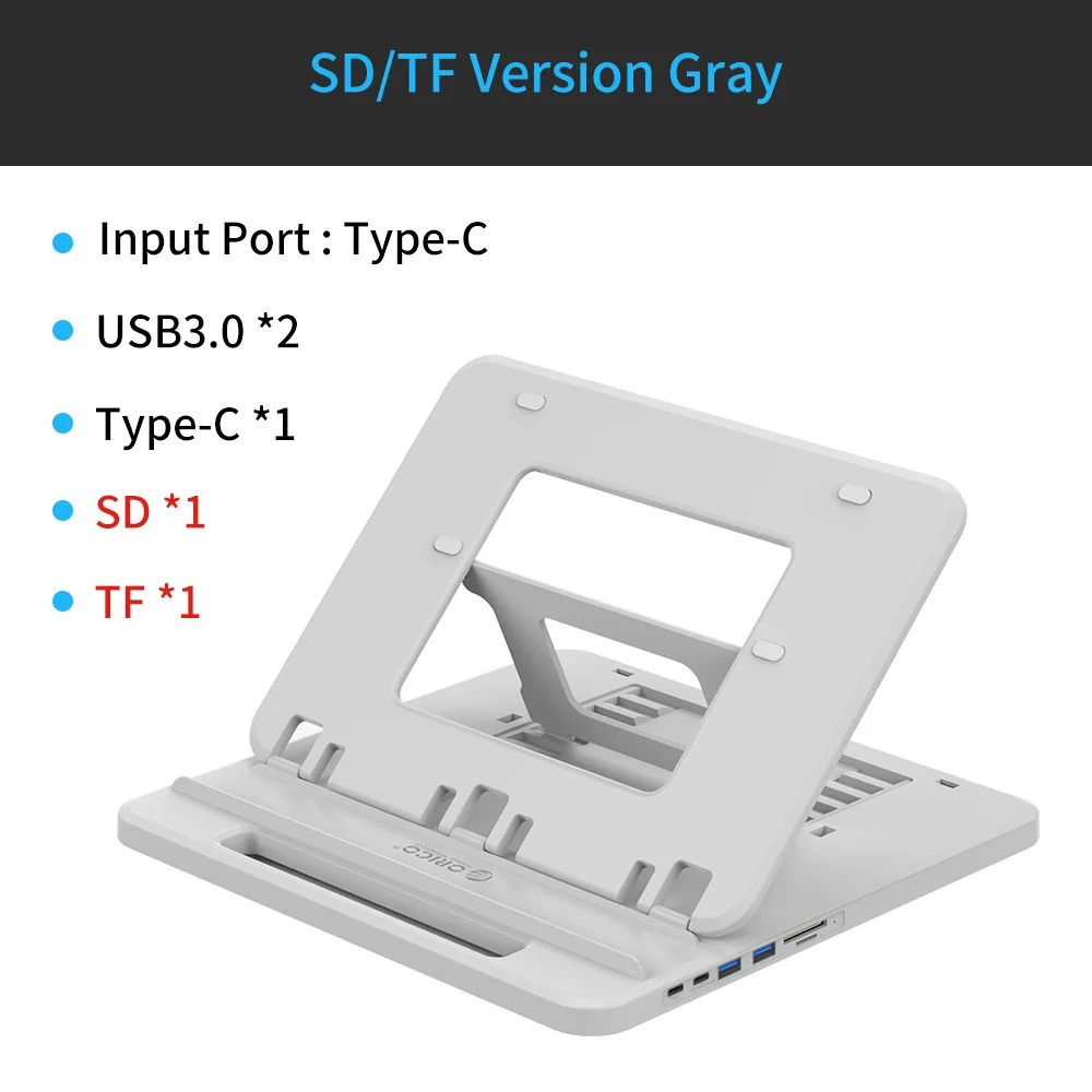 ORICO держатель для ноутбука USB-C-HDMI PD USB 3,0 концентратор SD/TF порты 7 углов Регулируемый Противоскользящий силиконовый полый теплоотвод - Цвет: SD TF Model Gray