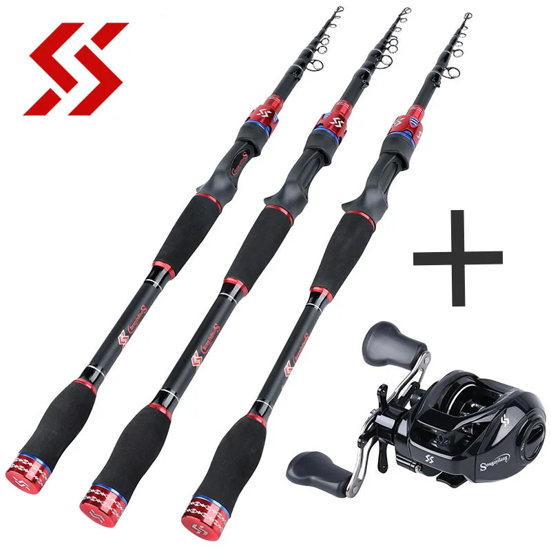 

Sougayilang Fishing Rod Combo Carbon Fiber Telescopic Lure Rod 1.8M 2.1M 2.4M + 7.2:1 12+1BB Baitcasting Reel Fishing Tackle