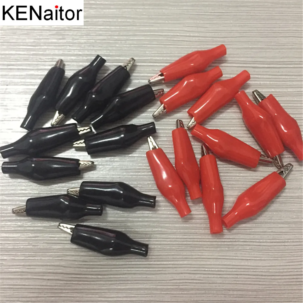 

Alligator Clip crocodile electrical Clamp hot DIY 20 PCS Metal FOR Testing Probe Meter 28MM Black and red Plastic Boot