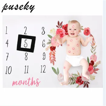 

Soft Flannel Baby Growth Record Monthly Blanket Floral Milestone Blanket Newborn Photo Props Baby Photography Backdrop Blankets