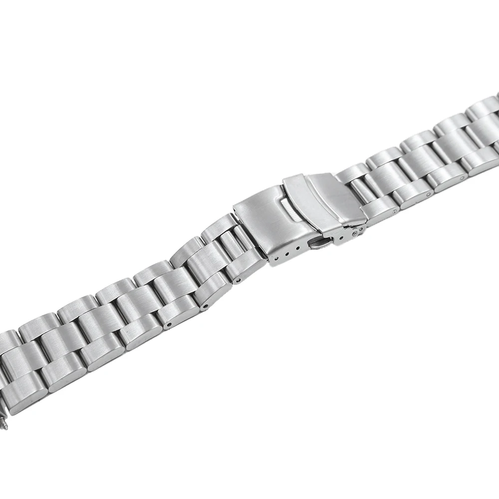 CARLYWET 20 22mm Silver Brushed Hollow Curved End Solid Links Replacement Watch Band Strap Bracelet Double Push Clasp For Seiko