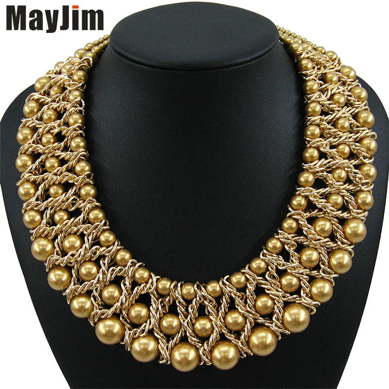 Statement Fashion Women Necklaces & Pendants Collar Bead Brand Chunky Female Chain Bib Pearl Vintage Jewelry