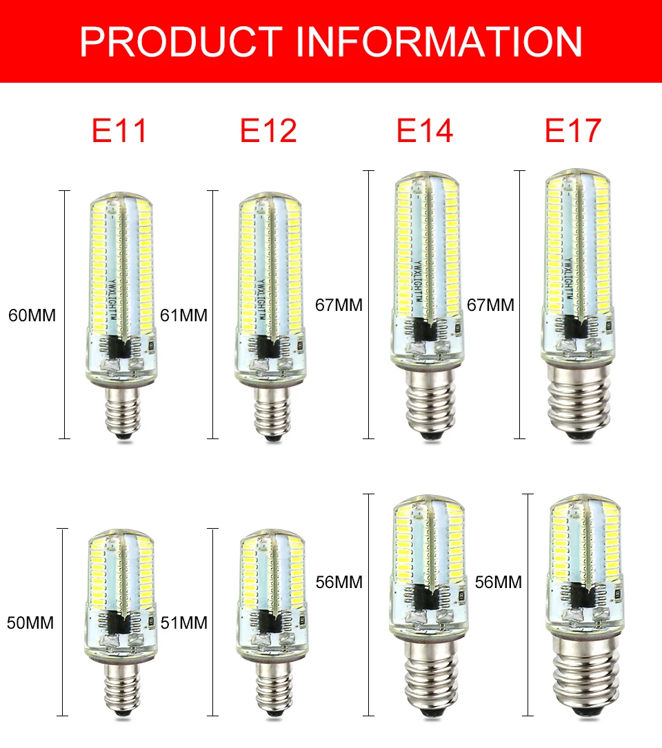 E11 E12 E14 E17 светодиодный светильник с регулируемой яркостью, переменный ток 110 В 220 в 64 152 светодиодный s Bombillas SMD 3014, освещение для кухни и помещений, светодиодный прожектор