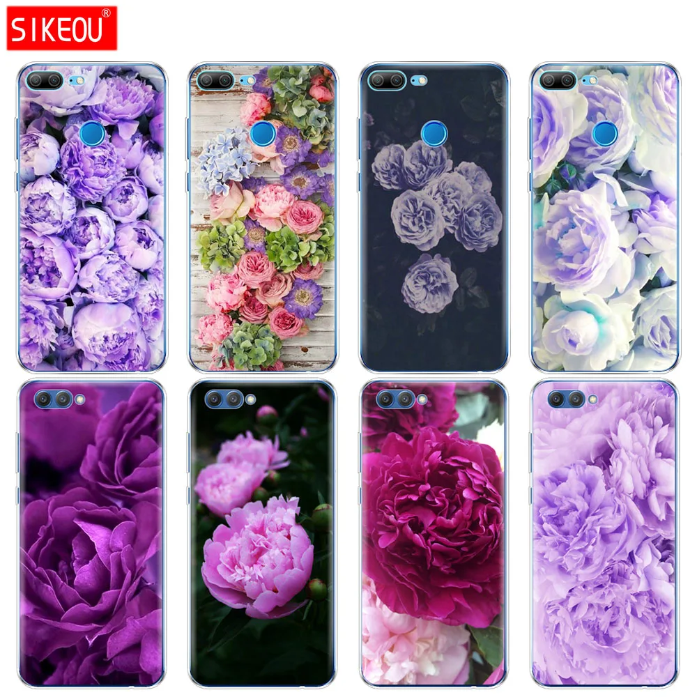 

Silicone Cover phone Case for Huawei Honor 10 V10 3c 4C 5c 5x 4A 6A 6C pro 6X 7X 6 7 8 9 LITE purple Summer peonies flower peony