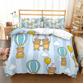 

Fanaijia 3D Bear duvet set Bedding Set twin size Cartoon hot air balloon Duvet Cover Set Bedspread kids home Textiles