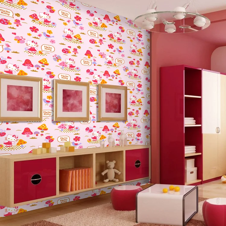 熱い販売不織布3d壁紙キッズルーム の装飾漫画壁紙ハロー キティ Wallpaper Hello Kitty Hello Kitty Wallpaperwallpaper Cartoon Aliexpress