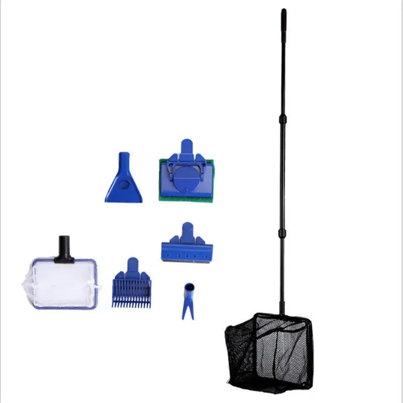 6 в 1 Набор для очистки аквариума, щетка для аквариума, стеклянный инструмент для протирки стекла, набор с длинной ручкой, телескопический инструмент для очистки аквариума