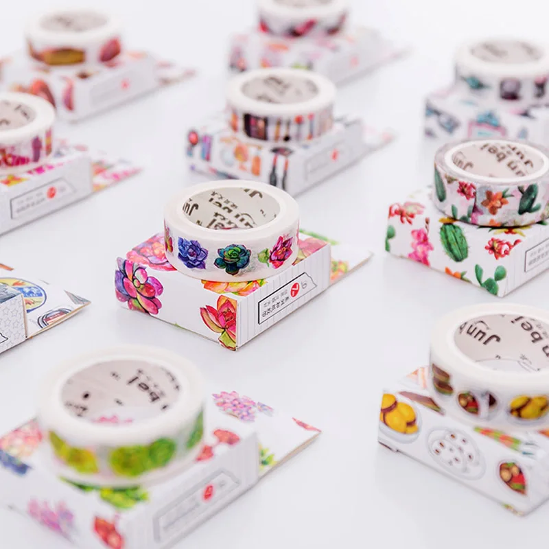 

Cute Cartoon Cate Cactus Succulent Plant Adhesive Tape Diary Kawaii Scrapbooking DIY Craft Sticky Deco Japan Masking Washi Tape