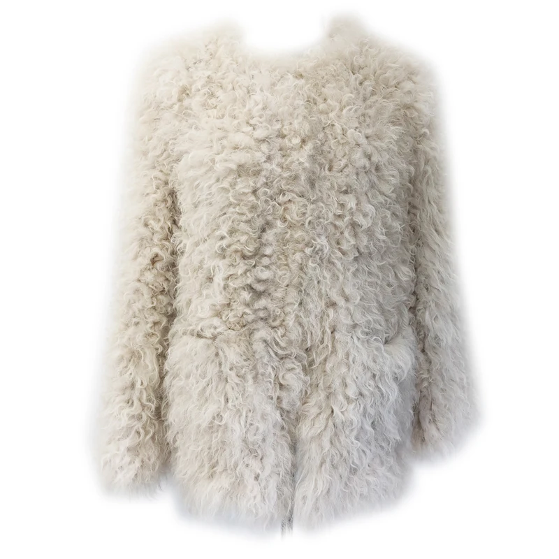 New Real Classical Knitted Sheep Fur Vest Gilet with pocket long loose style real fur jacket women multiple collar | Женская одежда