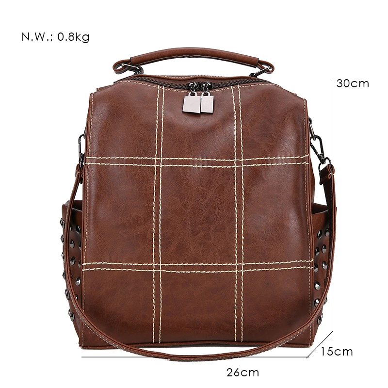 Fashion Rivet women Backpack Pu Leather Female Backpack School Backpack For Teenage Girls lock bags for Girls 2018 mochila (3)