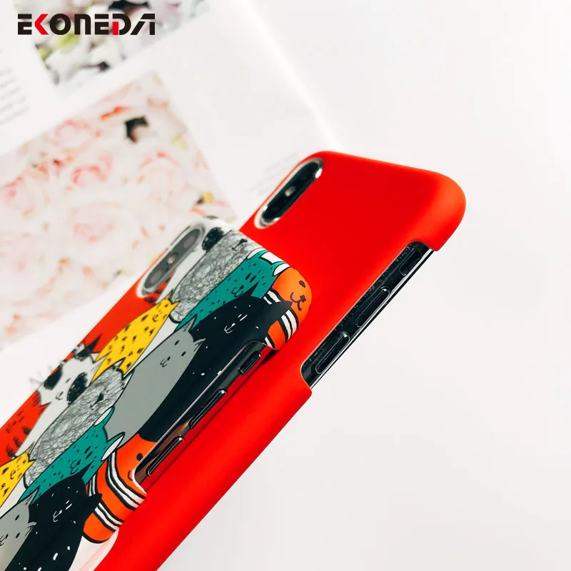 EKONEDA Cute Cartoon Animal Cat Dog Case For iPhone 6 6S Plus 7 8 Plus X XS Max XR Case Plastic Matte Cover For iPhone 7 Case
