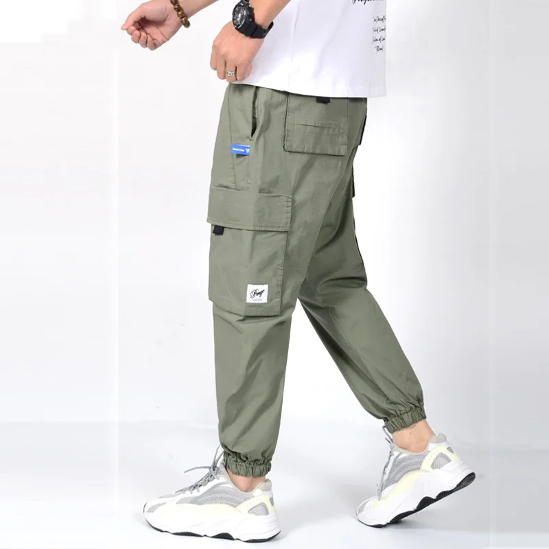 Color Block Pockets Cargo Harem Ribbon Pants Mens Casual Joggers Baggy Tactical Trouser Harajuku Streetwear Hip Hop Fashion Male
