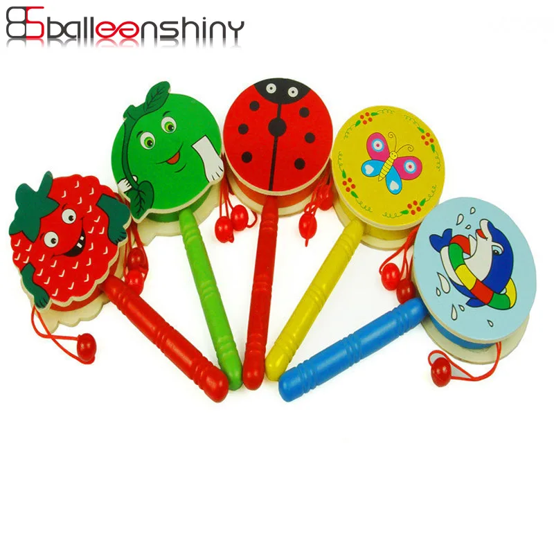 

BalleenShiny Baby Catoon Wooden Rattles Toys Drum Musical Instrument Children Infant Cute Educational Newborn For Gift Play Toy