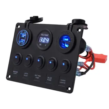 

Car Modification Switch Relays 5 Panel Cigarette Lighter Double USB Car Charger Voltmeter Combination Control Panel Switch