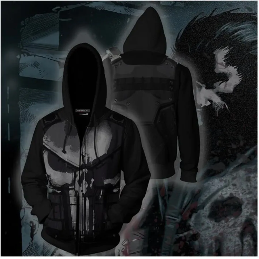 

Anti-hero Punisher Costume Frank Castle Special Agent Sweatshirts Hoodie Jackets Men Women Top Coat Cosplay Costume