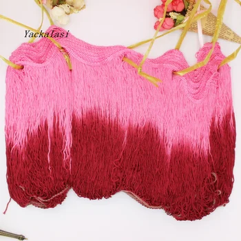 

YACKALASI 5 Yds/Lot Tie Dye Tassel Lace 100% Rayon Macrame loop bottom Pink WineRed latin dress samba wear