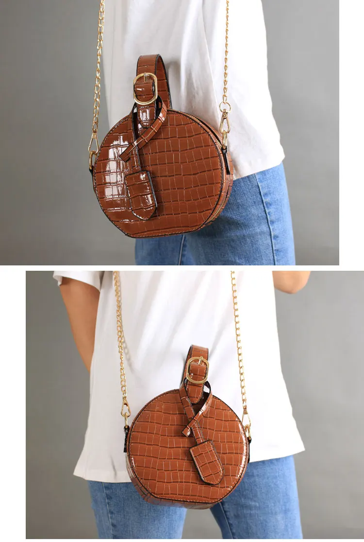 NIGEDU vintage Circular Women Handbags Famous Brand Crocodile Tote Bag  Alligator Ladies Chain Crossbody Bags PU Leather girls Messenger Bags (18)