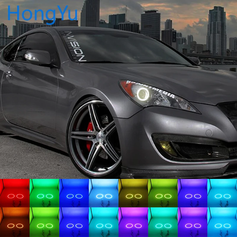 

Headlight Multi-color RGB LED Angel Eyes Halo Ring Eye DRL RF Remote Control for Hyundai Genesis Coupe 2010 - 2014 Accessories