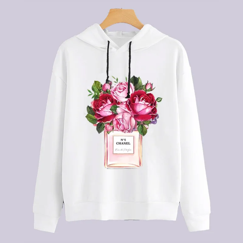 المرأة عطر الزهور أغطية رأس مطبوعة النساء المتناثرة 2019 الربيع الخريف kawaii طويل كم مقنع الكرتون بلوزات قمم