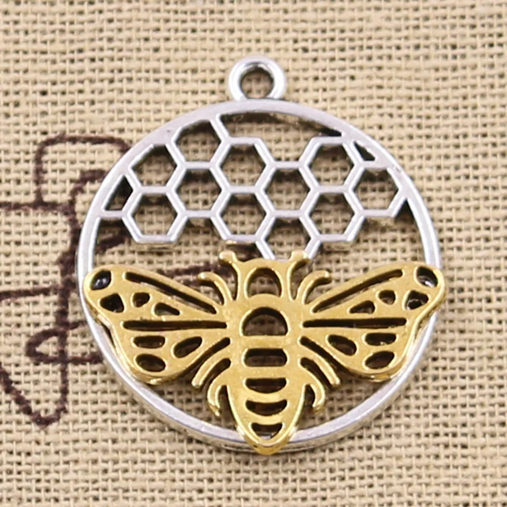 

8pcs Charms gold bee honeycomb honeybee 29x25mm Antique Silver Pendants DIY Necklace Crafts Making Findings Tibetan Jewelry