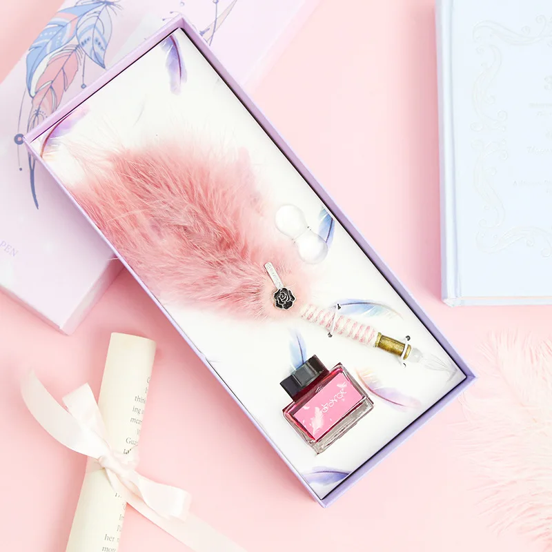 Розовая Красивая перьевая ручка, красочная ручка для письма, Хрустальная перьевая ручка, набор авторучек, креативный подарок на день рождения - Цвет: 09
