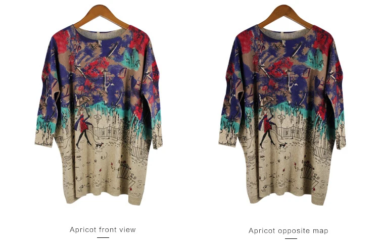 Autumn new European and American fat mm large size women sweater loose printed hedging womens sweaters (8)