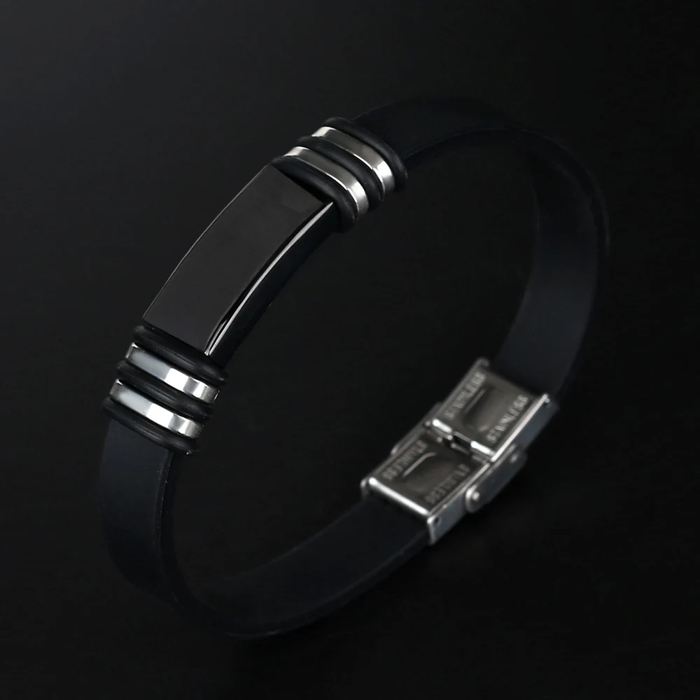 Personalized Jewelry Stainless Steel Smooth Glossy Silicone Bracelet Men Vintage Titanium Steel Cuff Bracelet