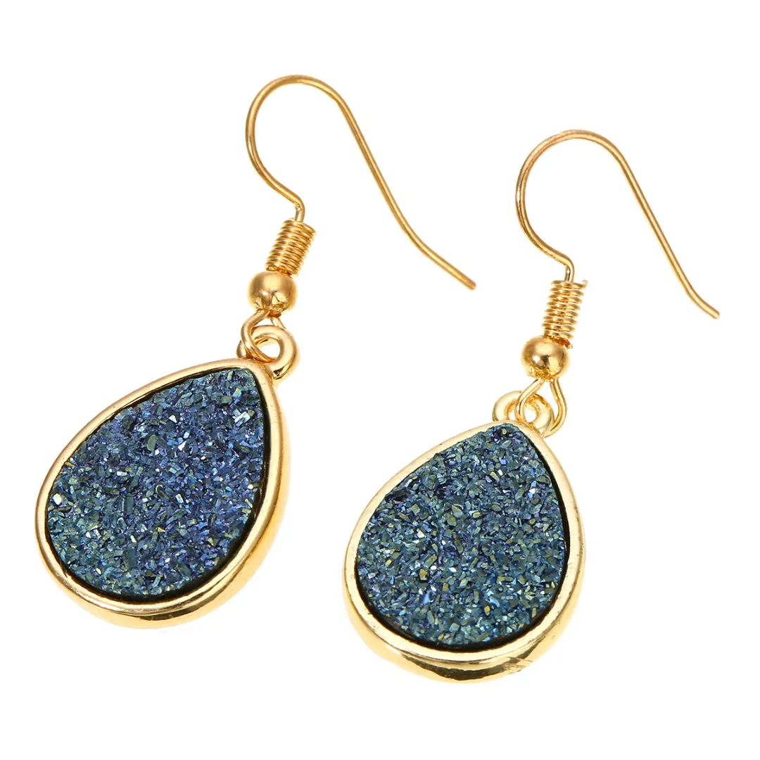 Women Druzy Crystals Teardrop Dangle Earrings Colorful Waterdrop Earrings Simple Drusy Jewelry Femme Brincos 5 Colors