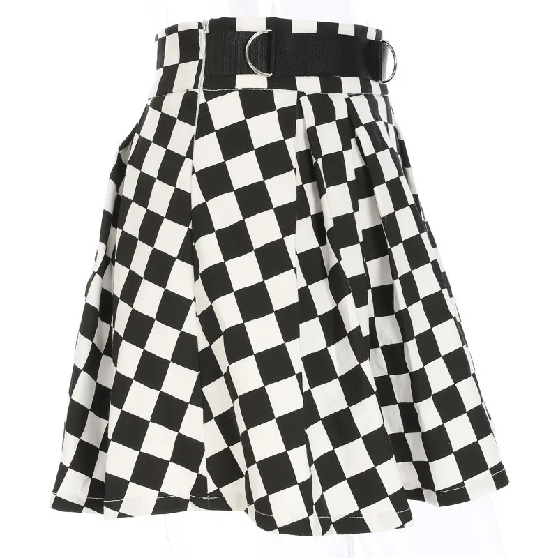 GRNSHTS плиссированные шахматные юбки женские с высокой талией клетчатые юбки Harajuku танцы корейский стиль пот короткие мини юбки