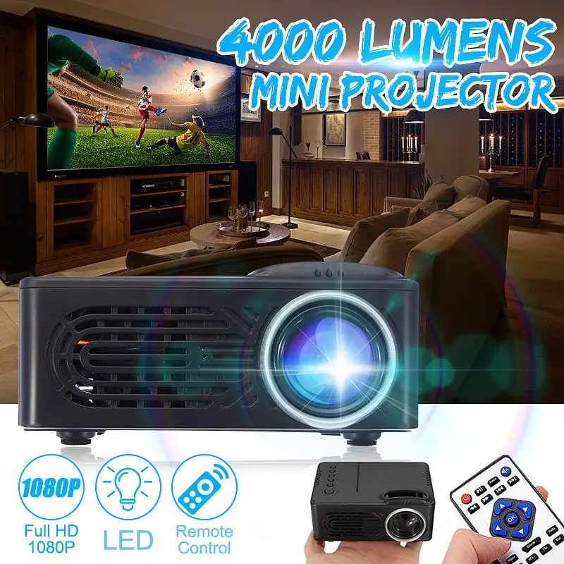 

LEORY Newest 4000 Lumens 1080P HD LED Portable Projector 320x240 Resolution Multimedia Home Cinema Movie Beamer Video Theater