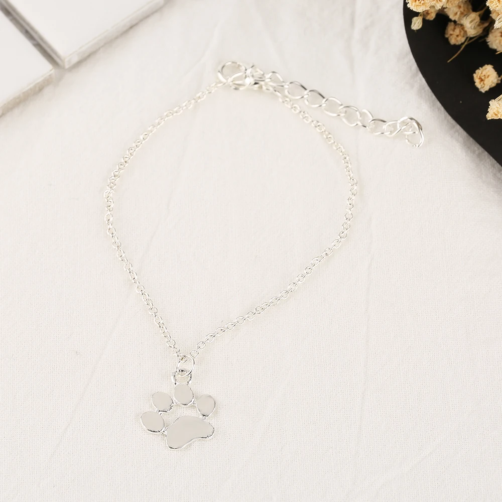 Golden Silver Cat Dog Paw Pendant Bracelet Women Simple Printing Cute Wrist Chain Casual Student Loli Bangles (19)
