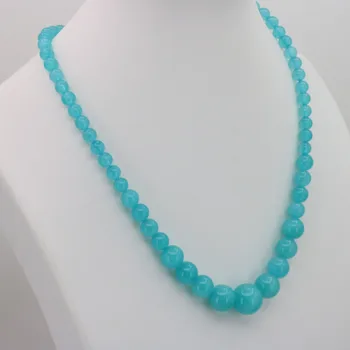 

Sea blue chalcedony 6-14mm round bead stone tower chain necklace 18 " earrings women jewelry sets fashion style