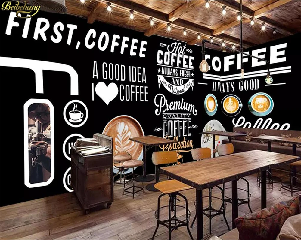 

beibehang Custom wallpaper murals Europe and the United States blackboard hand-painted coffee shop background wall 3d wallpaper