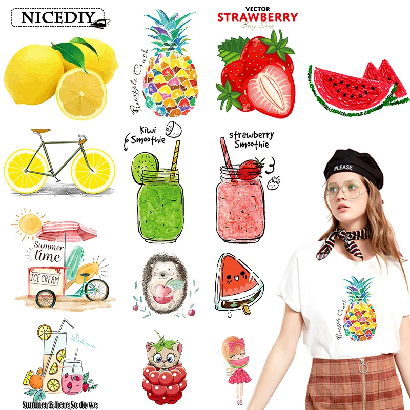

Nicediy Fruit Patches Iron on Transfer Vinyl Heat Transfers For Clothes Tshirt Thermal Transfers Cartoon Patch Kids Applique DIY