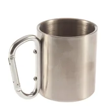 1pcs Steel Camping Cup Mug 220ml Traveling Carabiner Aluminium Hook Double Wall Stainless Dropshipping Newest free
