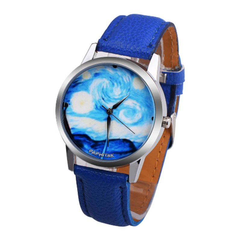 Dobroa, кварцевые наручные часы, Relogio Feminino, простые, Ван Гог, звездное небо, женские часы, для женщин, браслет, кожа, синий