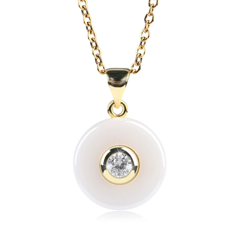 TUHE элегантный из белой керамики круглый кулон ожерелье для женщин с одним сияющим кристаллом золото и розовое золото модные свадебные украшения