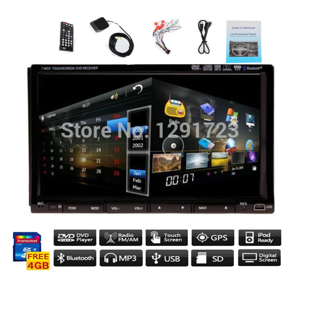 Cheap Rear Camera 7" HD Touch Screen Universal Double 2 DIN Car GPS Stereo MP3 CD DVD Player BT+TV+iPod+SD map+FM/AM/RDS Head Unit 1