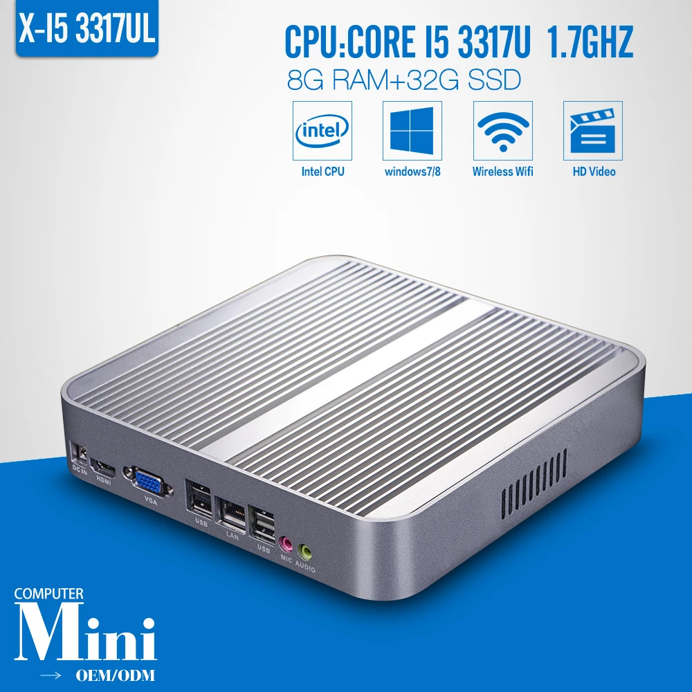 Mini pc i5 3317U,DDR3 8G RAM,32G SSD,Desktop Computer,Aluminium Alloy Case,With WIFI,HDMI+VGA,LAN,2*COM,Tablet pc