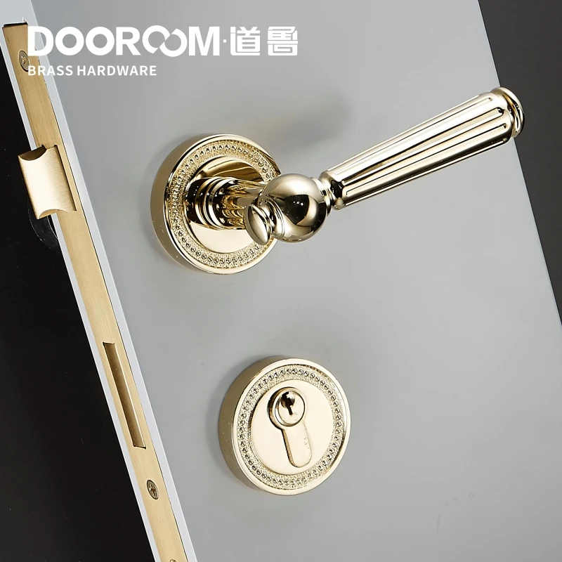 Best place to buy Offer for  Dooroom Brass Door Lever Villa Bedroom Gold Black Chrome New Classic Solid Wood Interior Lock Set D