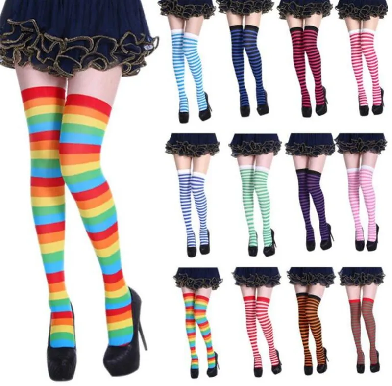 

1Pair New Halloween Stockings Women's Over Knee Long Stripe Print Knee Socks Sexy Slim Autumn Winter Party Costume Knee Socks