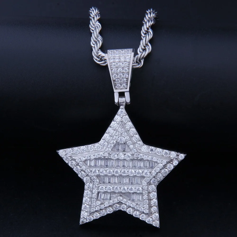 

Men Hip hop iced out bling five-pointed star Pendant Necklaces pave setting Zircon Fashion popular charm necklace hiphop jewelry