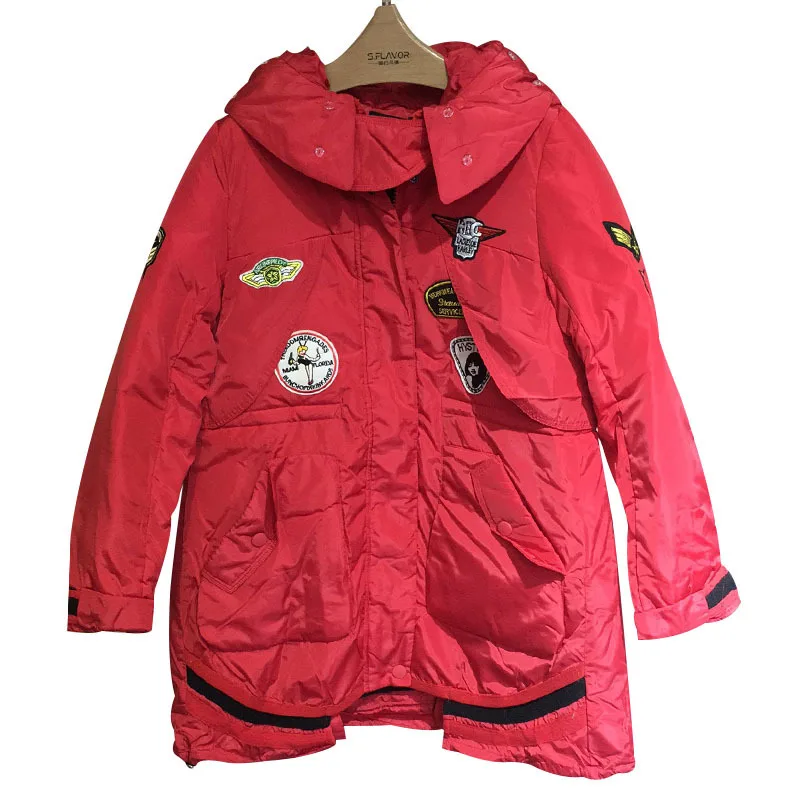 Longues New Hiver rose Capuchon army Zippées Manches À 2018 Occasionnel Le Veste Chaud Manteau Épaulette Bas rouge Poches Green Avec Femmes Épais Vers Noir 5EqB7
