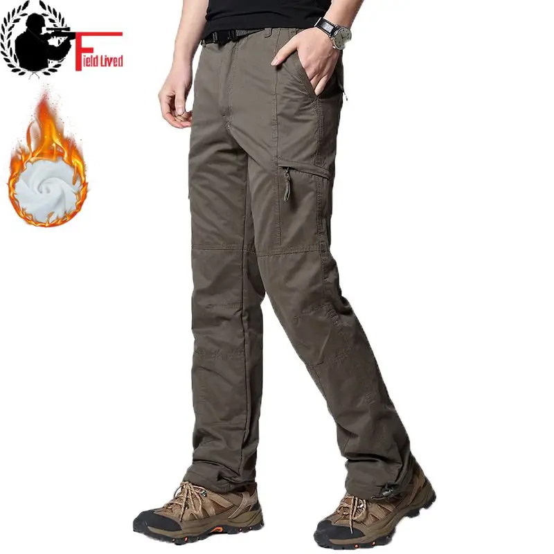 

Men Cargo Pant Winter Thick Warm Pants Full Length Multi Pocket Elastic Waist Fleece Lined Military Baggy Tactical Trouser Male