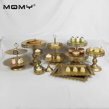 

New Style 10 Pcs Plate Metal Birthday 3 Tier White Gold Pink Wedding Cake Stand Set