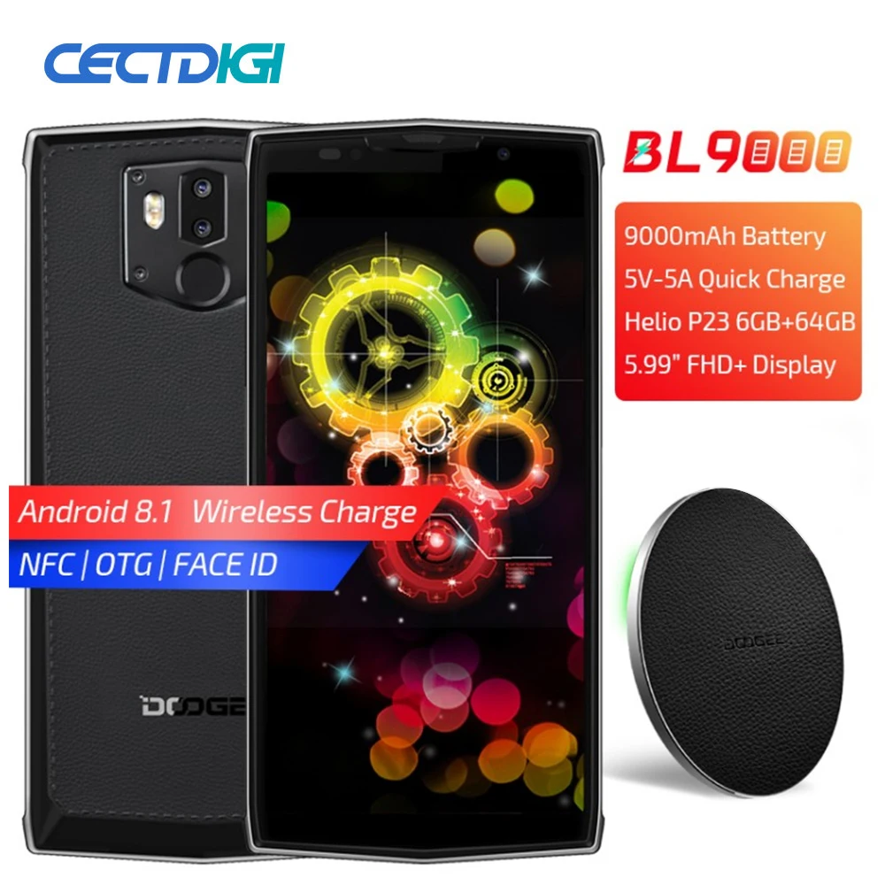 

DOOGEE BL9000 5.99" Mobile phone Android 8.1 Helio P23 Octa Core 6GB 64GB 5V5A 9000mAh Wireless Charge NFC Dual Cam 4G Cellphone